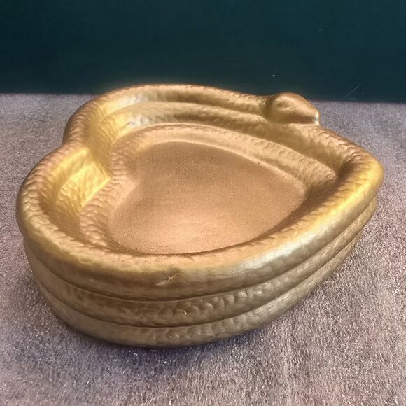 Heart Shaped Snake Serpent Gold Ashland Nevermore Ceramic Trinket Dish 5"x5" - Picture 6 of 7